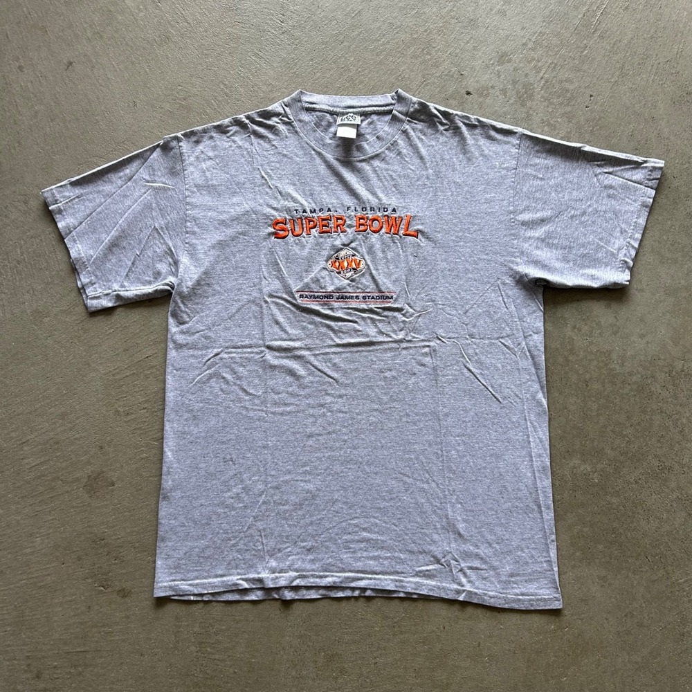 Vintage Super Bowl‎ XXXV Shirt Size XL Gray 2001 Ravens Vs Giants NFL Football